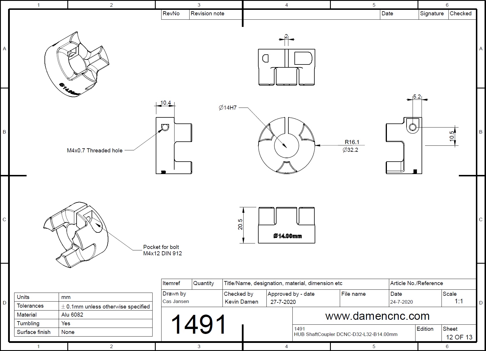 14914 hub shaftcoupler dcncd32l32b1400mm 2d dimensions