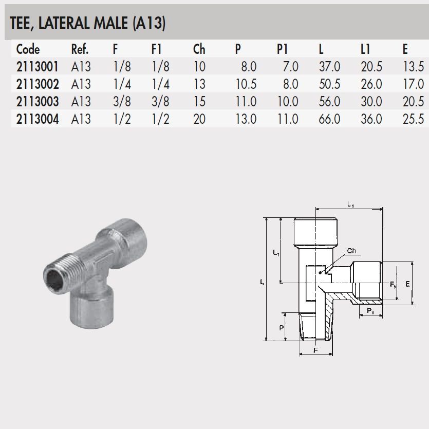 2113002 fitting 14inch t lateral male a13 