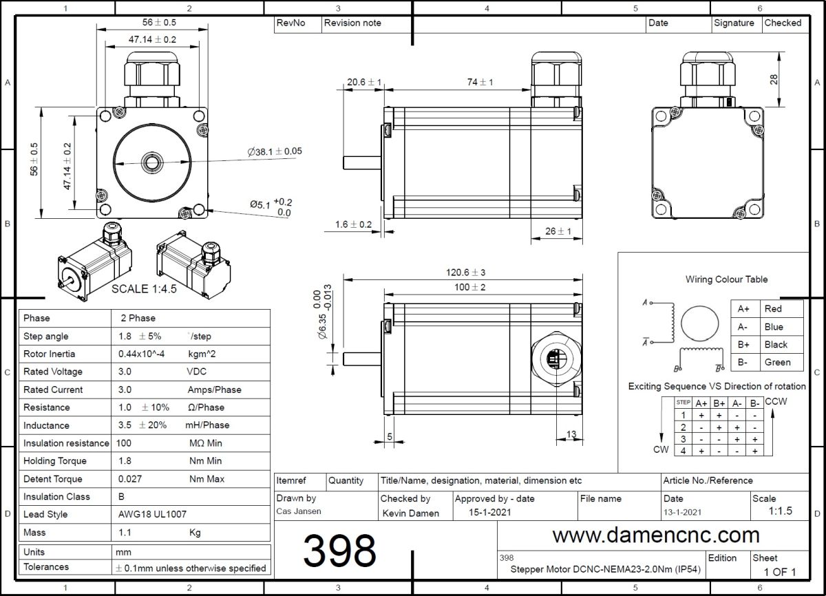 3987 stepper motor dcncnema2320nm ip54 2d dimensions and tech specs
