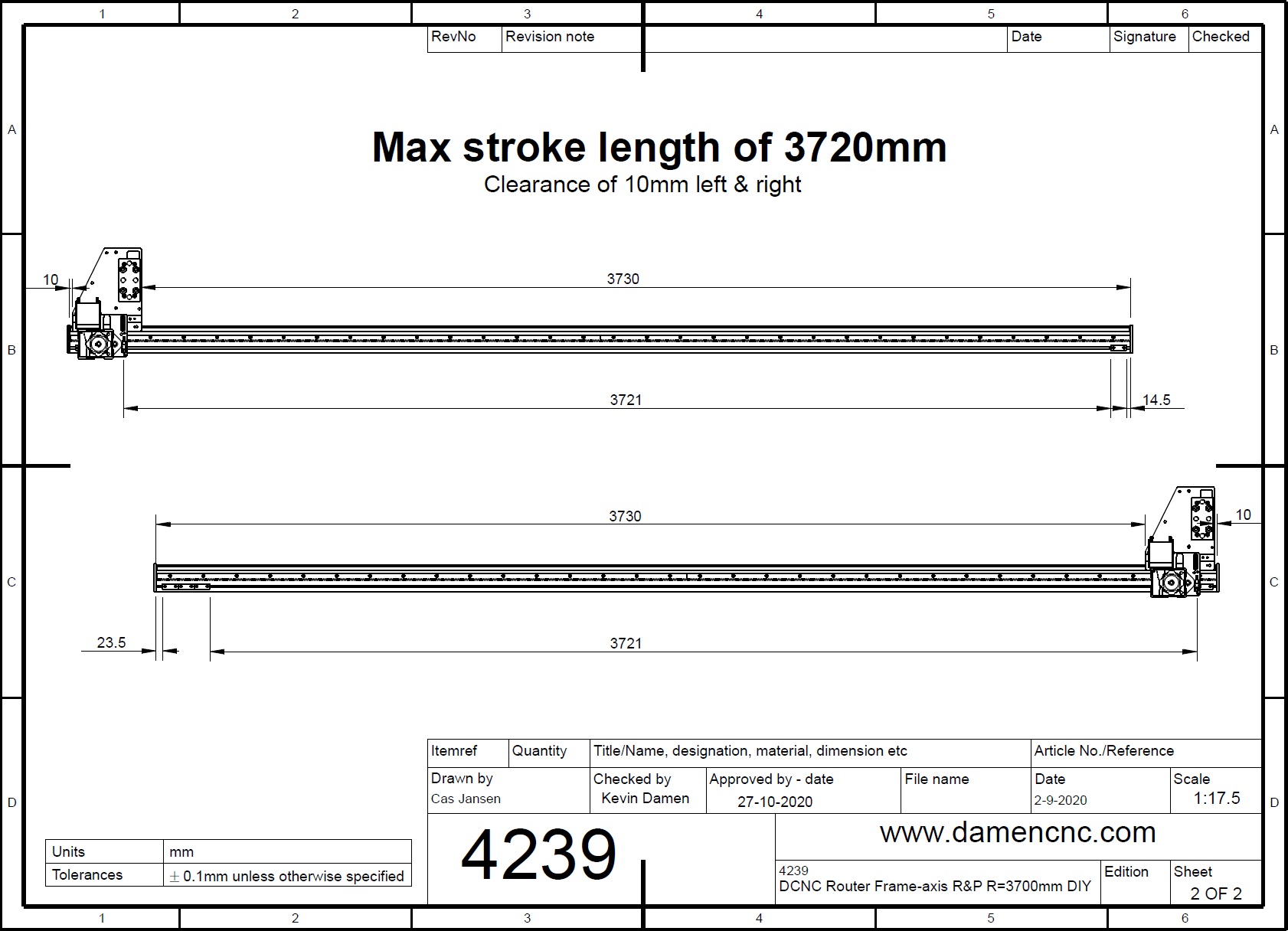 42398 dcnc router frameaxis rp r3700mm diy stroke length 2d dimensions