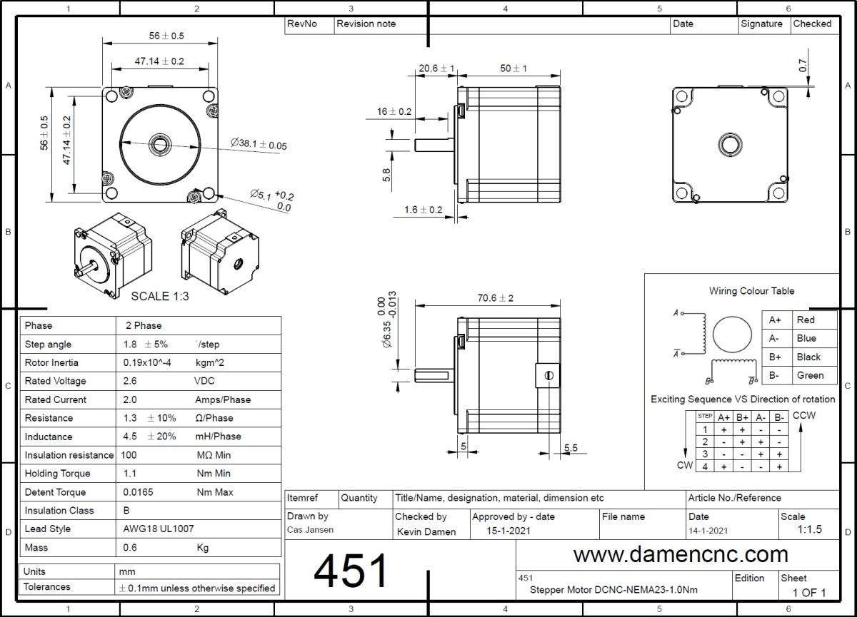 4513 stepper motor dcncnema2310nm 2d dimensions and tech specs