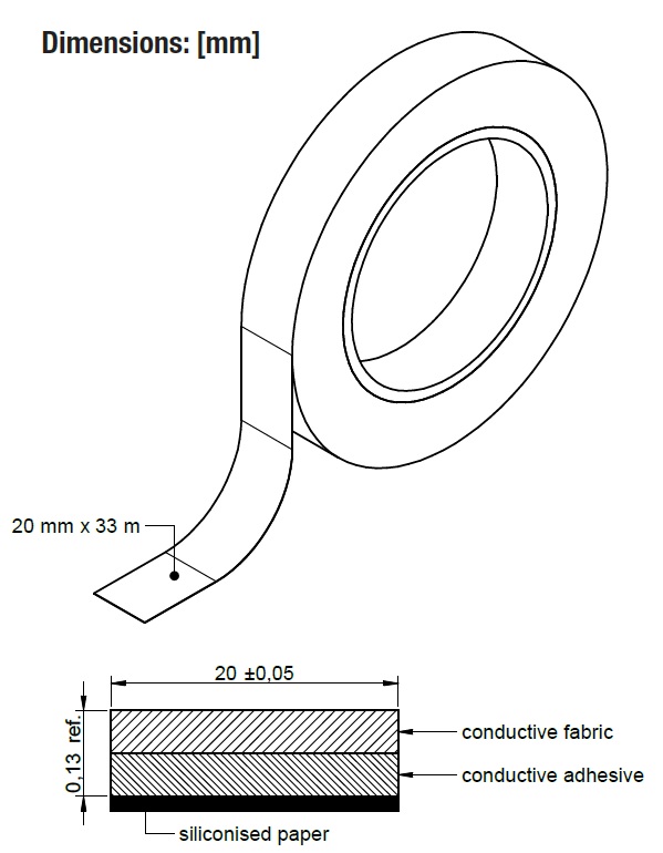 47512 shielding tape conductive 20mm wide textile flexible dimensions