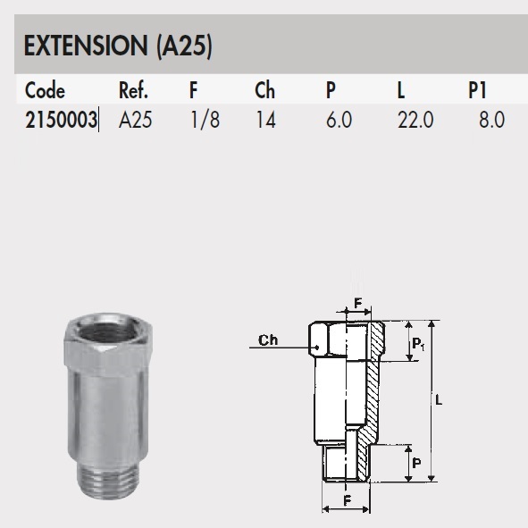49812 mw2150003 thread extension a25 18 lext16mm tl22mm details