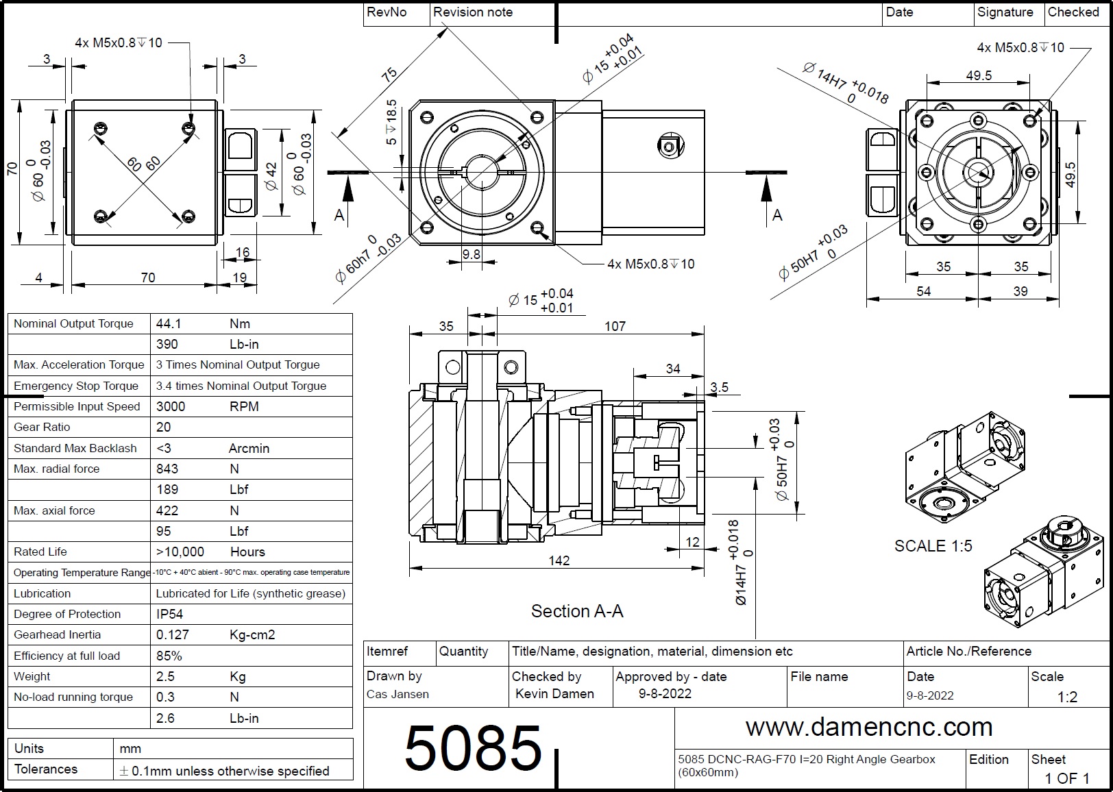 50853 dcncragf70 i20 right angle gearbox 60x60mm 2d dimensions