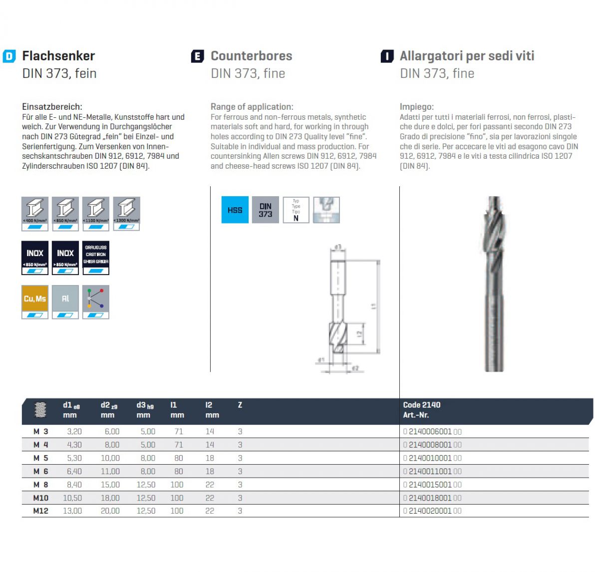 5403-2 M5 Counterbore Drill Ø10.0mm pilot Ø5.3mm DIN 373 Fine 0214001000100 Product Family