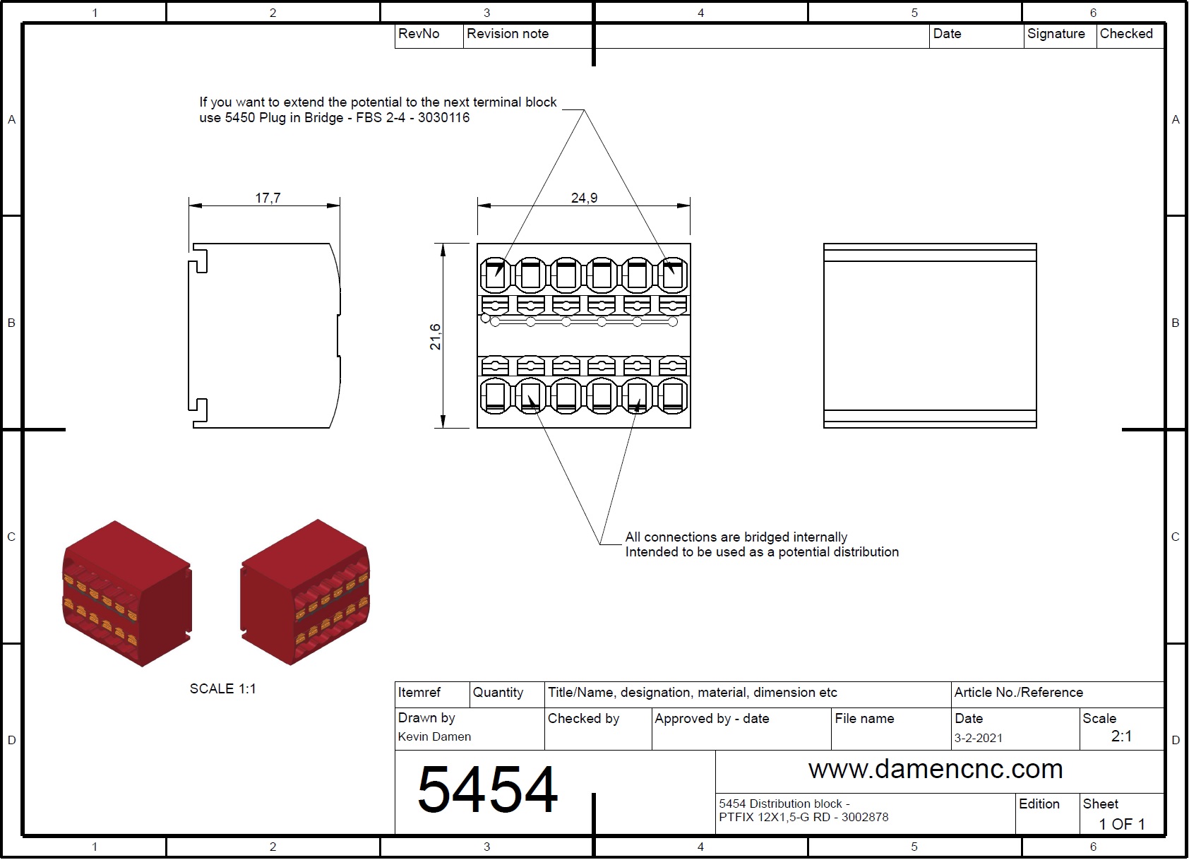 54543 distribution block ptfix 12x15g rd 3002878 2d dimensions