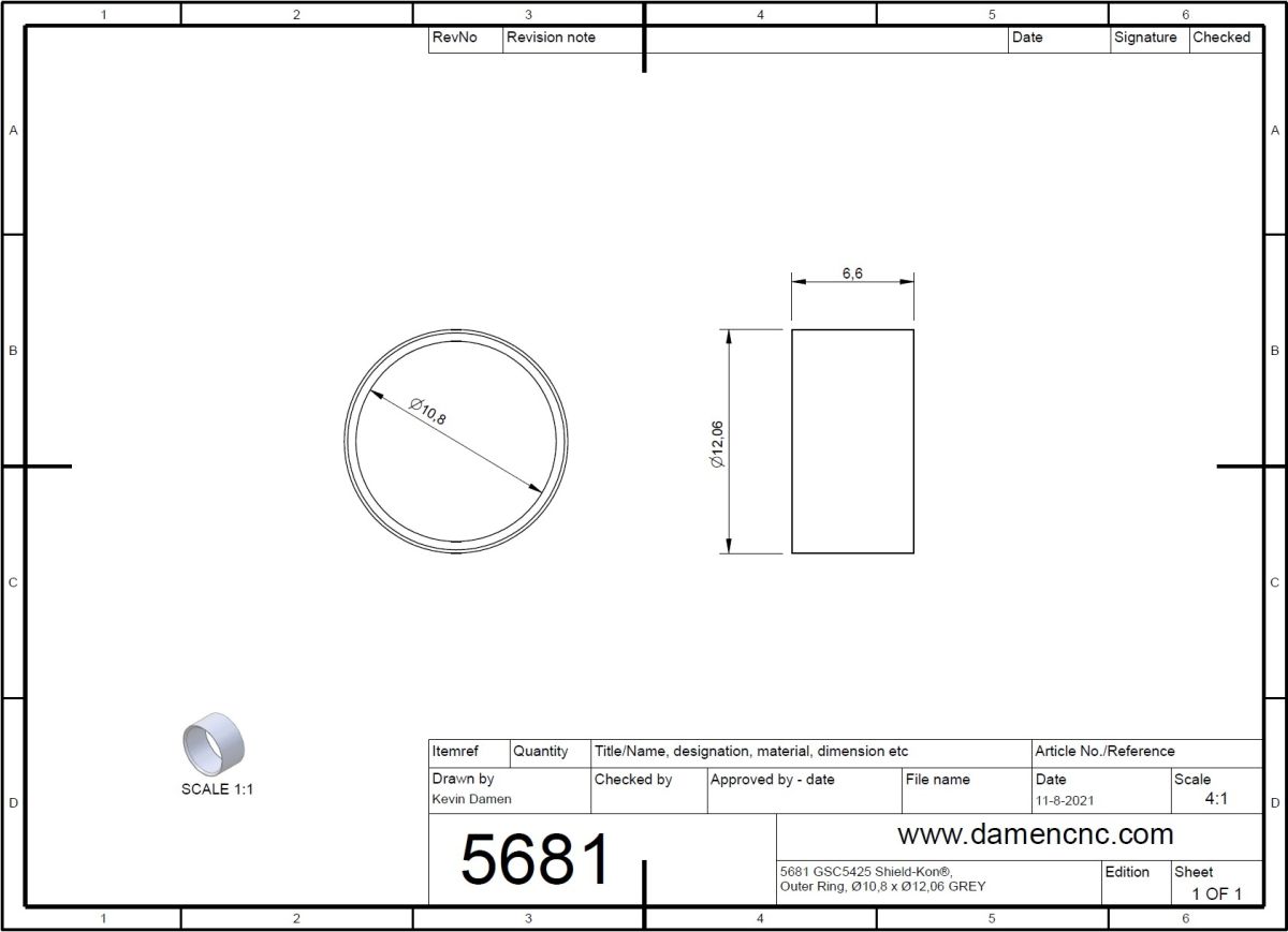 5681-2 GSC5425 Shield-Kon Outer Ring Ø108 x Ø1206 GREY 2D Dimensions