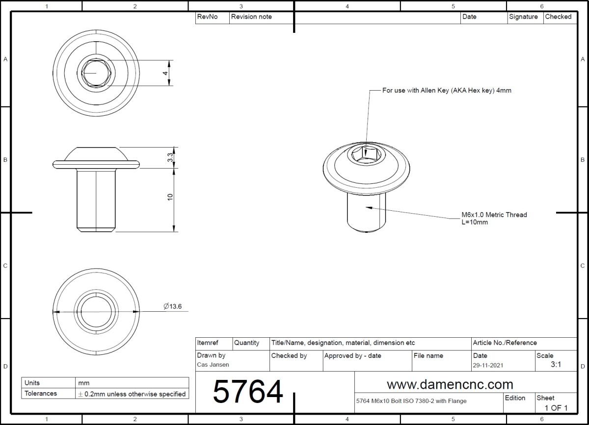 57643 m6x10 bolt iso 73802 with flange 2d dimensions