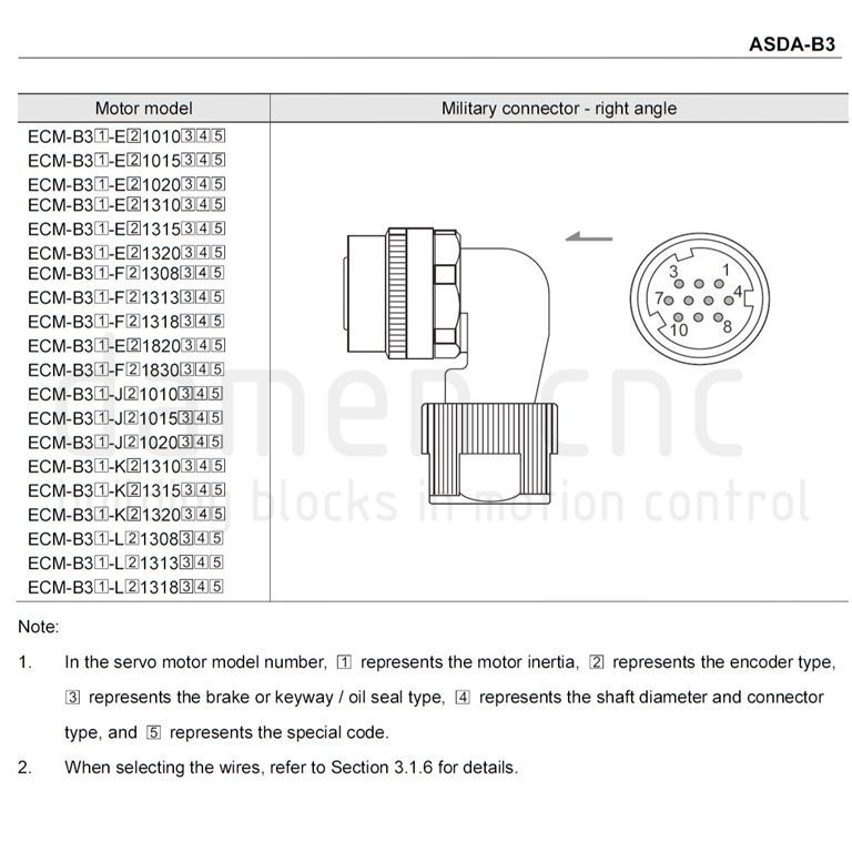 6783-6 10m Encoder Cable for Delta B3 1kW-2kW - Framesize 100 130 - Angled connector