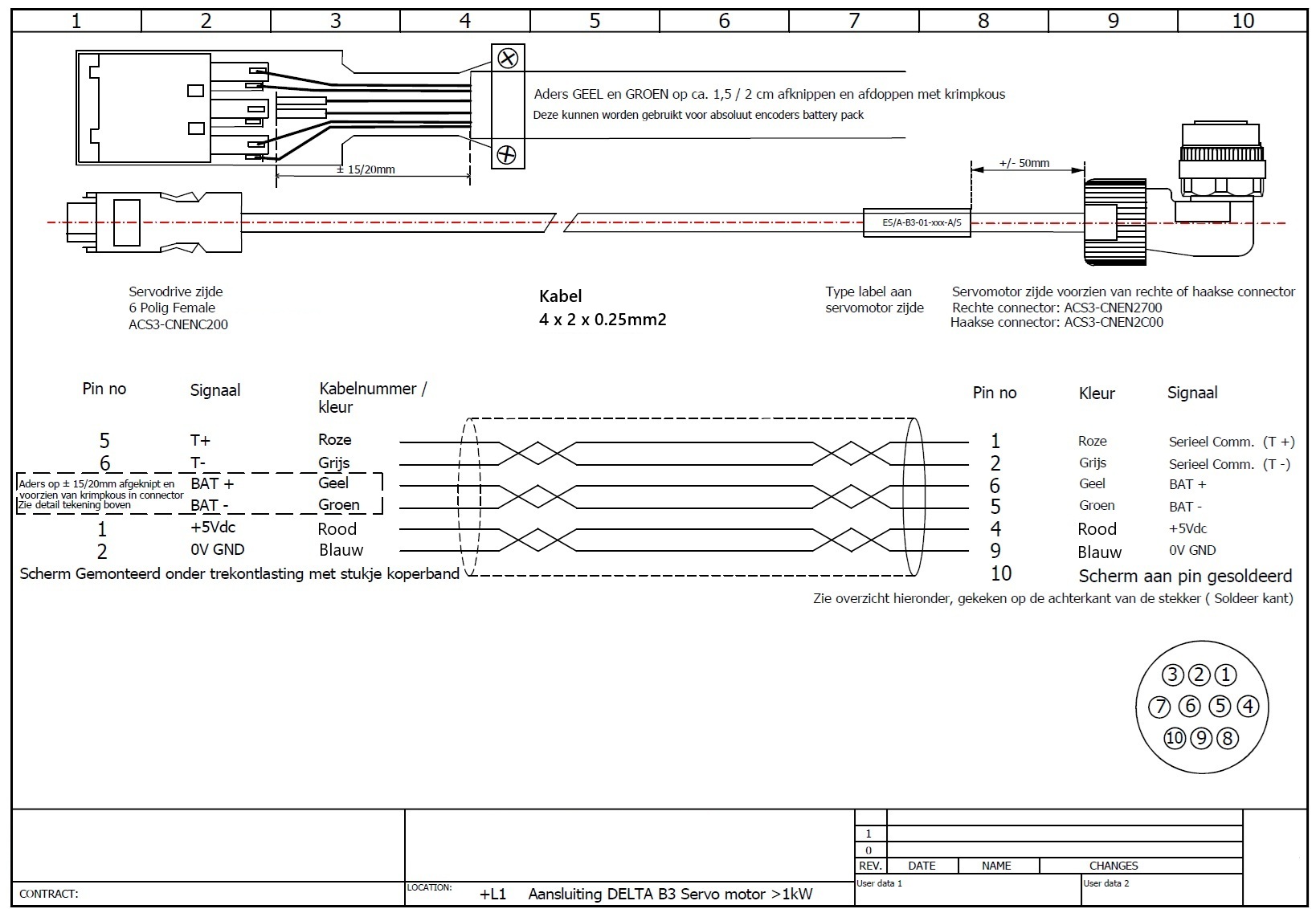 6783-7 10m Encoder Cable for Delta B3 1kW-2kW - Framesize 100 130 Schematic