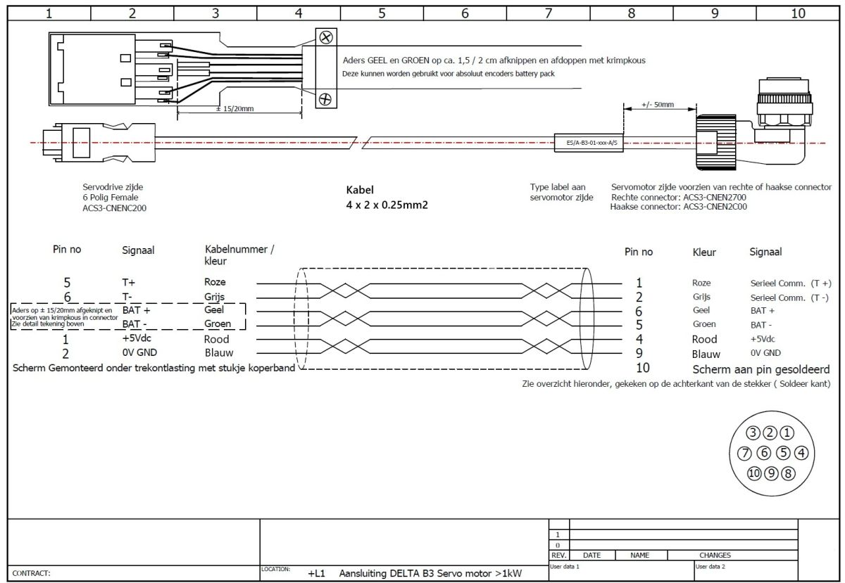 6789-7 40m Encoder Cable for Delta B3 1kW-2kW - Framesize 100 130 Schematic