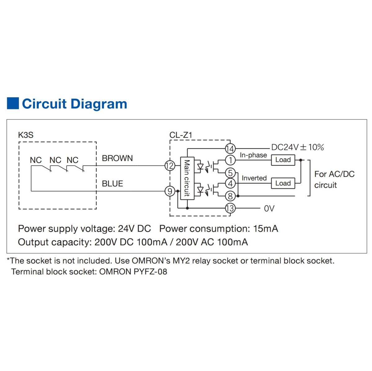 6906-10 K3S-I-001S - Touch probe - Ø3 Tip - NC - IP67 - 5M IP68 Circuitdiagram