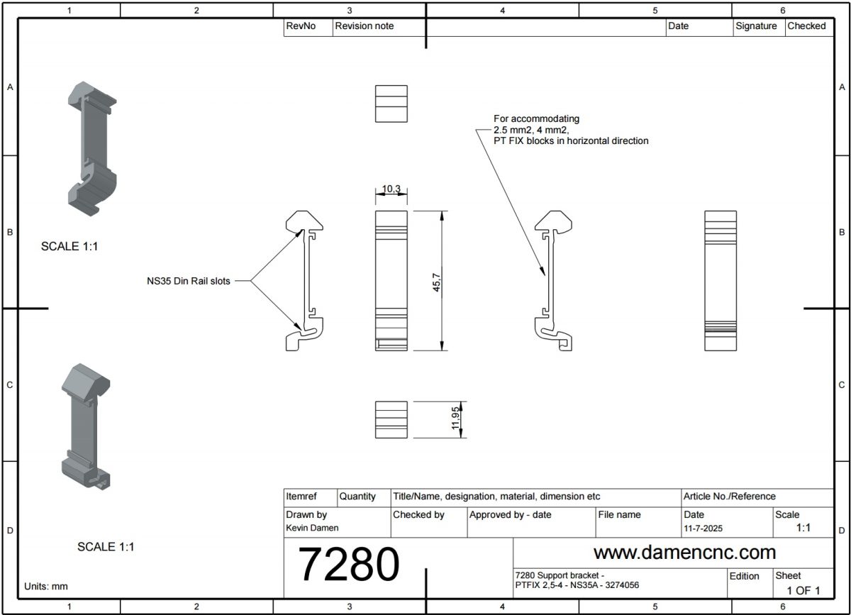 7280-2 Support bracket - PTFIX 25-4 - NS35A - 3274056 2D Dimensions