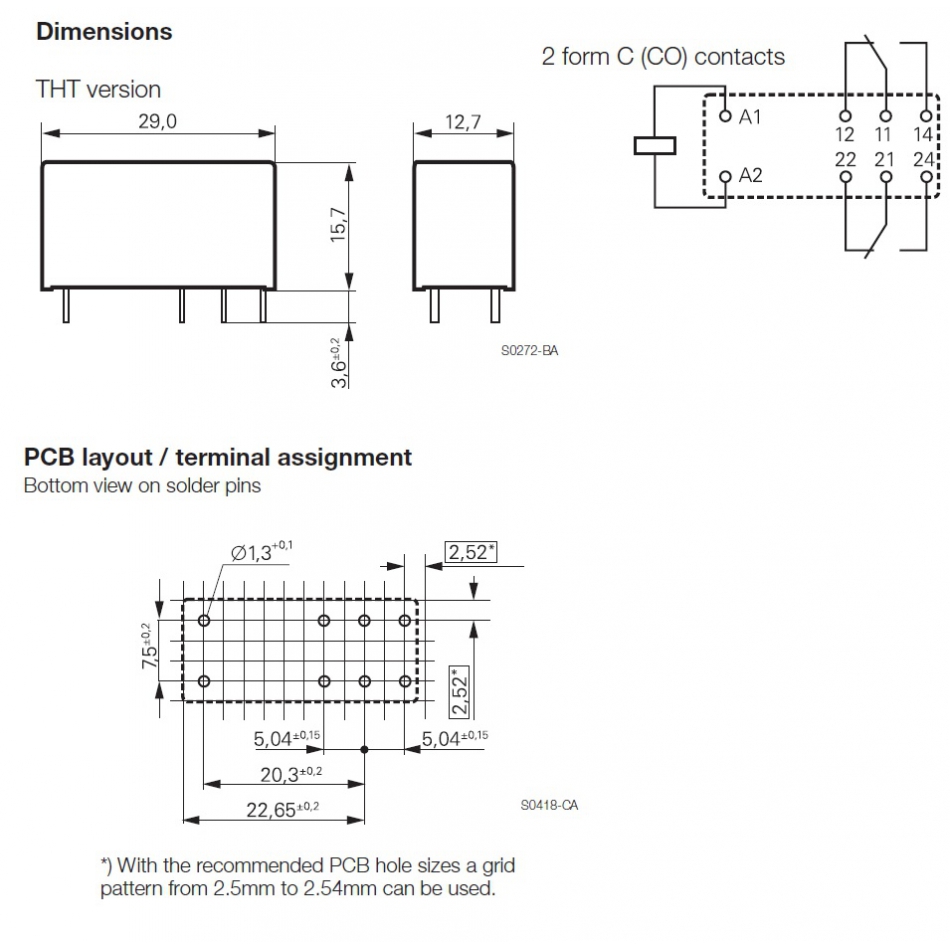 12VDC TE CONNECTIVITY / SCHRACK RT424012 RELAY PCB 1 piece POWER DPDT
