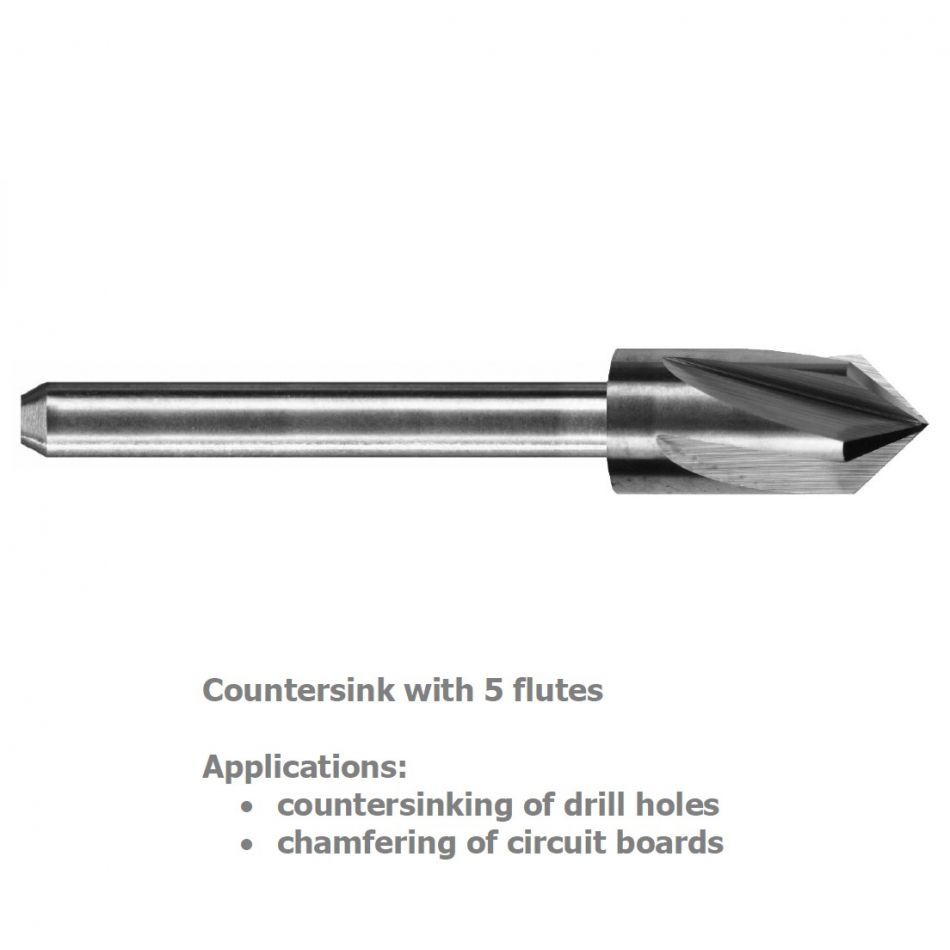 0.787 Body Dia. Zero Flute Round Shank 90 Degrees 0.394 Shank Dia. TiN Coating Magafor 4811 Series Cobalt Steel Single-End Countersink